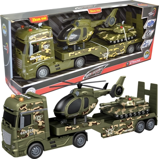 Militärischer Sattelschlepper mit Hubschrauber und Panzer 1:12 CITY SERVICE CAR