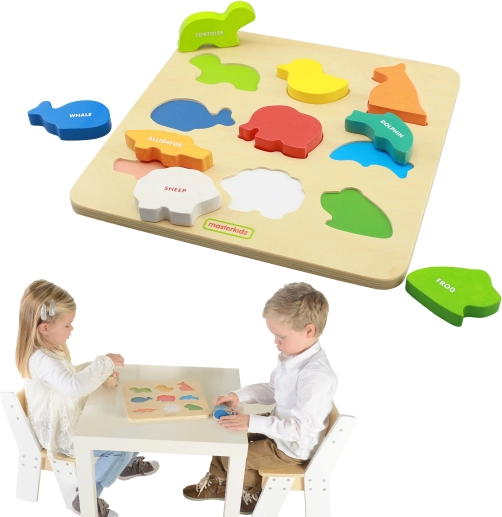 MASTERKIDZ Montessori Holz-Sortierbrett mit bunten Tierchen