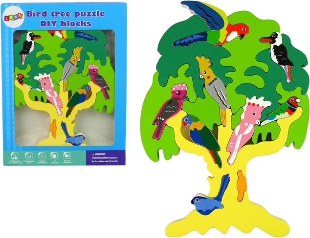 Holzbaum-Puzzle mit Papageien