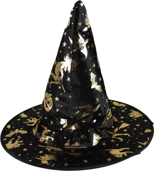 Kinder-Hexenhut mit goldenen Motiven