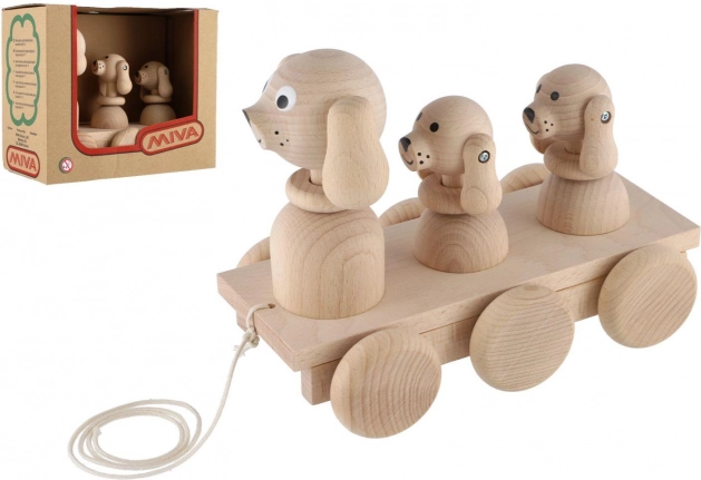 Ziehspielzeug aus Holz – drei Hunde 22 cm