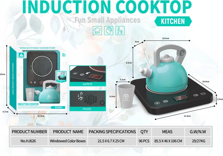 Interaktive Kinder-Induktionskochplatte mit Kännchen und Becher