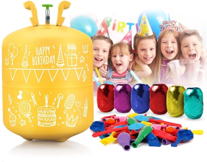 Alles in einem: Flasche, 50 Ballons und 60 m Band