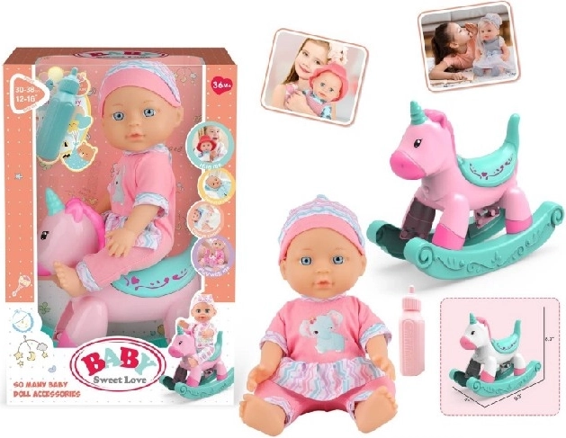 Baby Sweet Love Babypuppe mit Schaukelpferd