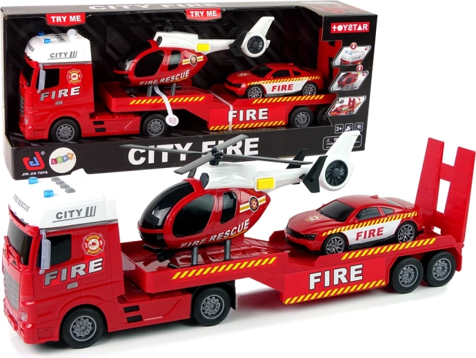 Feuerwehr-Set LKW LKW Helikopter Sound Lichter Rot