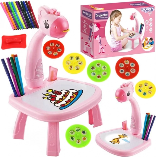 Woopie Kinder-Projektor zum Zeichnen – rosa Giraffe mit abwischbarer Tafel und Filzstiften