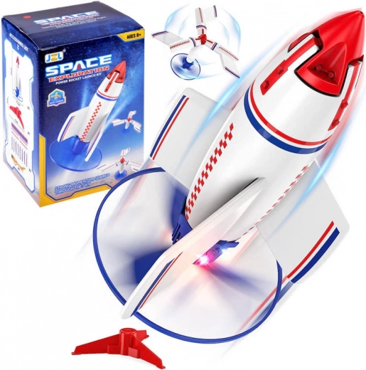 Fliegende Rakete mit Disc und Landeplattform mit Fernsteuerung