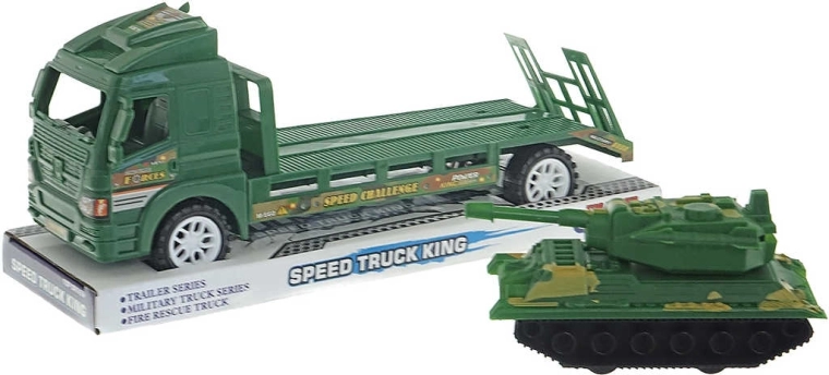 Militärtransporter mit Panzer mit Schwungradantrieb
