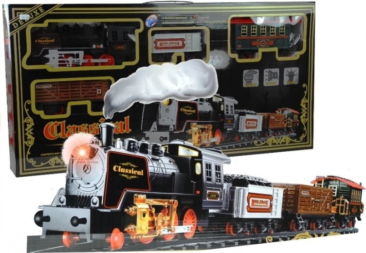 Große elektrische Eisenbahn mit Waggons und Effekten