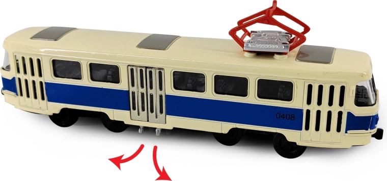 Metallene Retro-Straßenbahn T3, blau, 16 cm