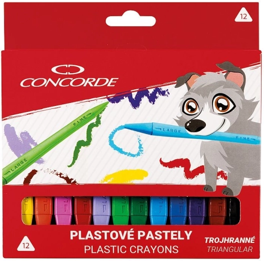 CONCORDE Kunststoff-Dreikant-Pastelle, 12 Farben