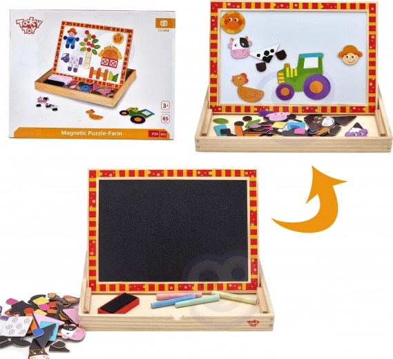 Beidseitige Holztafel Tooky Toy Bauernhof mit magnetischen Puzzles