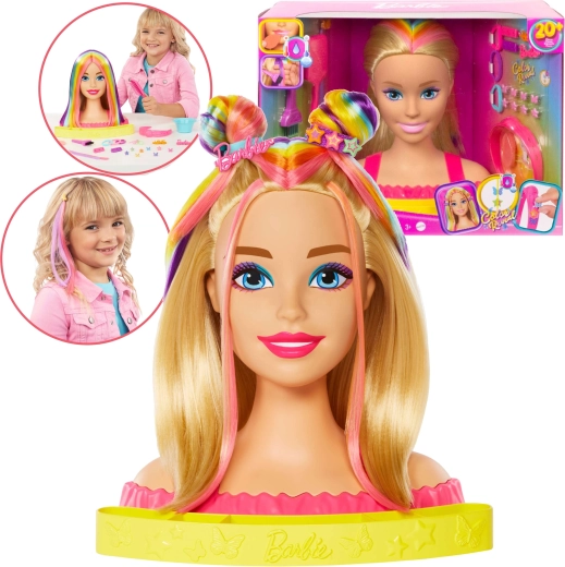 Barbie-Stylingkopf mit bunten Strähnen und Zubehör
