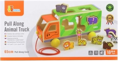 Holz-Nachzieh-LKW mit Tieren und Steckspiel