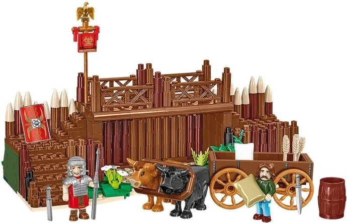 Minifiguren: Legionär und gallischer Händler mit Wagen und Ochsen