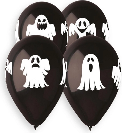 Ballons Gemar 13" pastel premium – Geister (schwarz), 5 Stk.