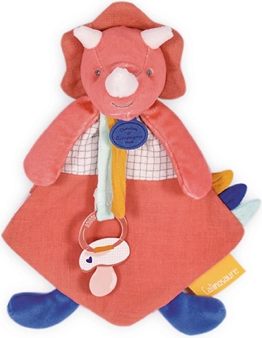Doudou Geschenkset - Spielzeug mit Schnullerhalter rosa Dinosaurier