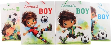 Geschenkpapiertüte mit Fußballer-Motiv