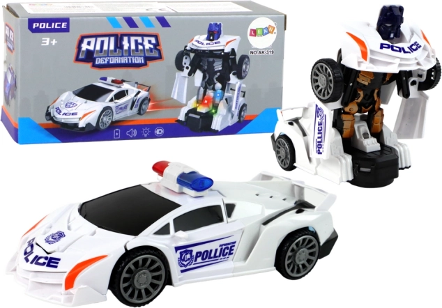 Weißer Polizei Auto-Roboter 2in1 Transformation