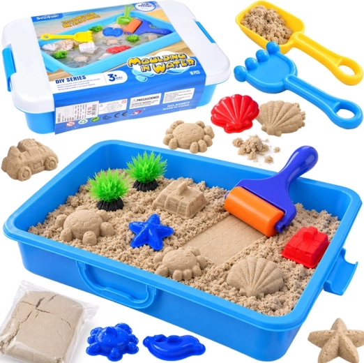 Kinder-Sandkasten mit kinetischem Sand, Förmchen und Zubehör