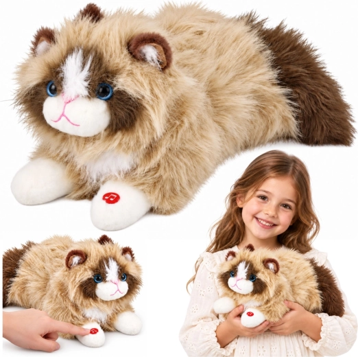 Interaktive Plüschkatze mit Miaugeräuschen, beige, 40 cm