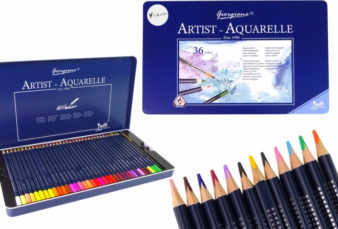 Satz von 36 Aquarellbuntstiften in Metalletui