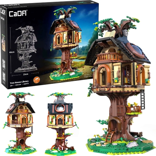 CADA Tree House Library – Baumhaus-Bibliothek mit LED-Beleuchtung, 1808 Teile