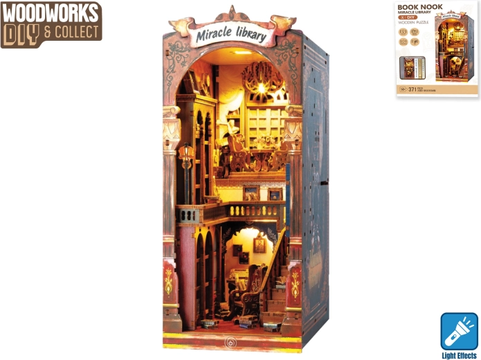 Holzbausatz Woodworks Bibliothek mit Beleuchtung, 371 Teile