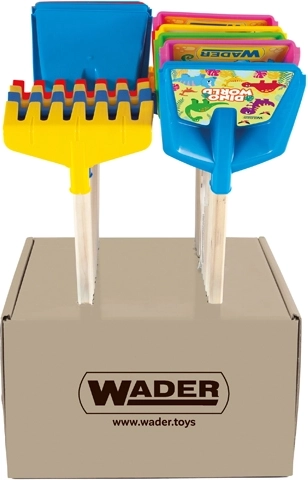 Wader Happy Summer Kinder-Schaufel oder -Rechen mit langem Holzstiel