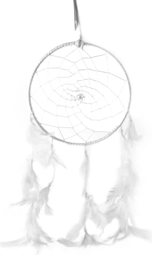 Weißer Traumfänger mit Baumwollgeflecht und Federn 90 cm