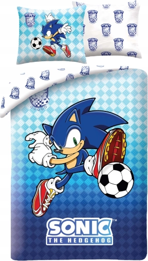 Kinderbettwäsche Sonic Football aus blauem Mikrofaserstoff