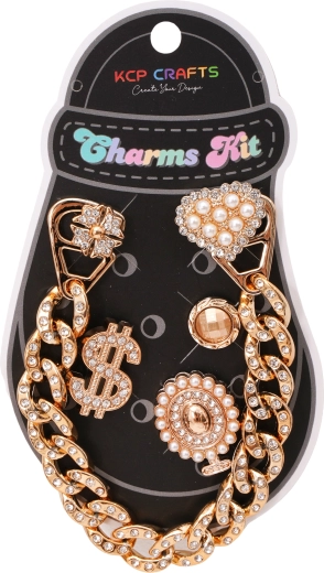 Set dekorativer Accessoires für Pantoffeln – massiver goldener Kettenanhänger und Dollar-Symbol