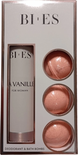 Geschenkset BI-ES La Vanille für Damen – 3x sprudelnde Badebombe + Deospray