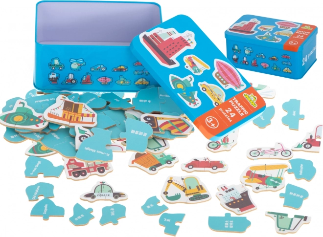Puzzle in der Blechdose Fahrzeuge