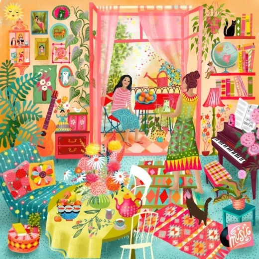 Quadratisches Puzzle Musikzimmer mit Balkon 1000 Teile