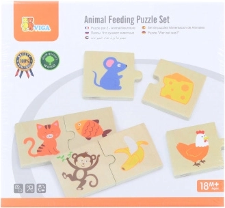 VIGA Holzpuzzle „Füttere das Tierchen – Was fressen Tiere“, 24 Teile