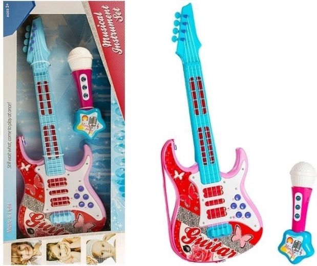 Rosa Gitarren- und Mikrofonset für Kinder