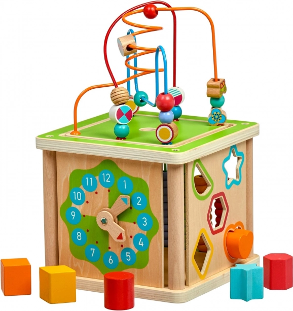 Holzwürfel Motorik 5-in-1 LUCY & LEO mit Uhr