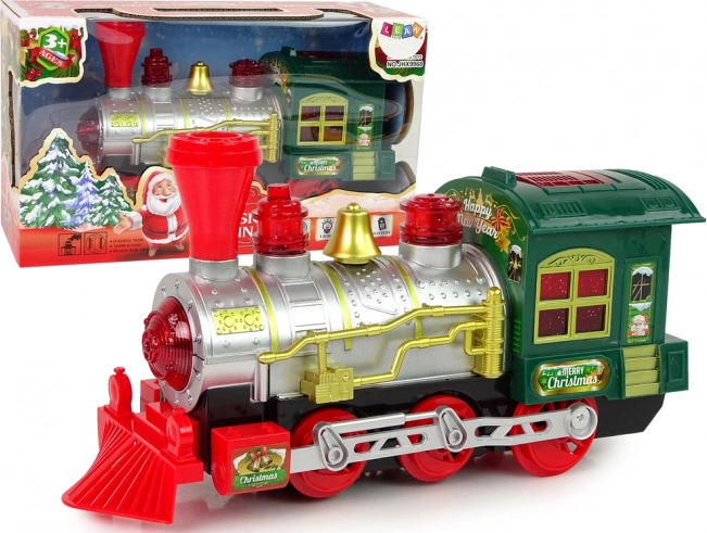 Weihnachtslokomotive mit Lichtern und Geräuschen auf Batterien