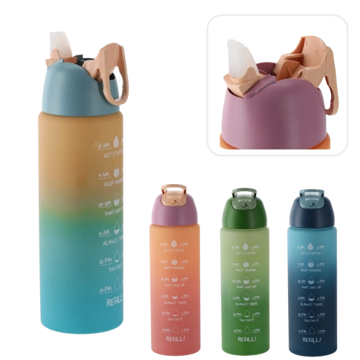 Sport-Wasserflasche 700 ml mit Zeitmarkierungen, Ombré Rosa‑Orange