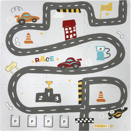 Humbi Lernmatte aus Schaumstoff, Straßen und Rennstrecke, 90 × 90 cm, 9 Teile