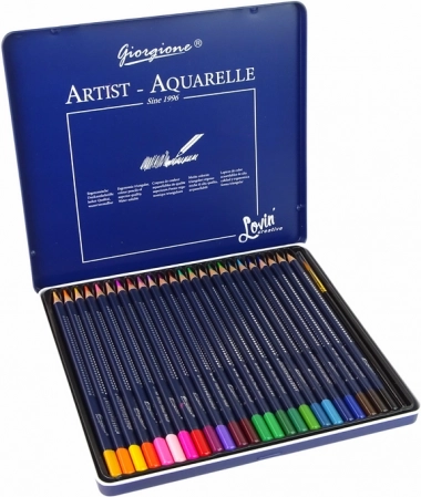 Set mit 24 Aquarellstiften in einer Metallbox