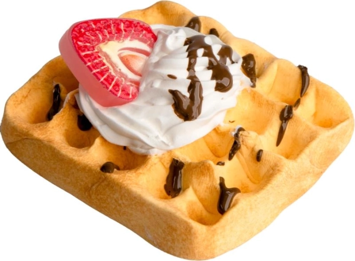 Realistische Waffeln mit Creme und Erdbeeren modellieren