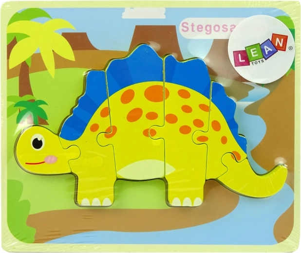 Holzpuzzle Dinosaurier – gelber Stegosaurus oder gelber Oviraptor