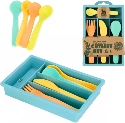 Kinder-Besteckset 16-teilig aus Biokunststoff mit Organizer