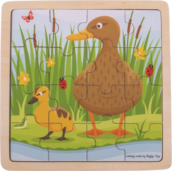 Holz-Rahmenpuzzle BIGJIGS TOYS Ente mit Entenküken – 16 Teile