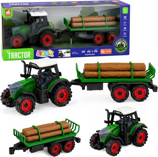 Kinder-Farmtraktor mit Holzanhänger mit Schwungradantrieb 35 cm