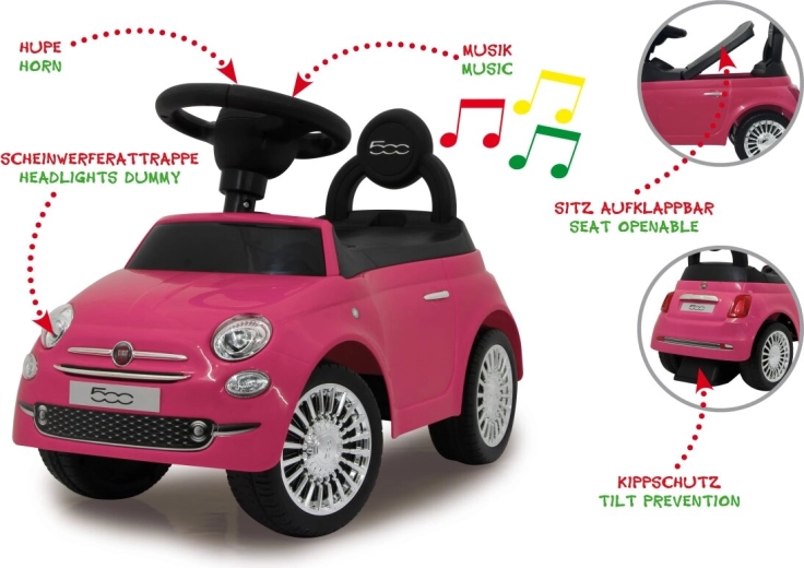 Jamara Rutschfahrzeug und Lauflernwagen Fiat 500 2in1 Rosa