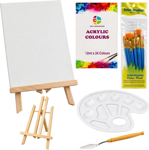 Malkit mit Tischstaffelei, 12 Leinwänden und 24 Acrylfarben