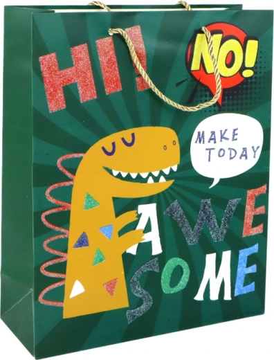 Papier-Geschenktüte grün mit Dinosaurier 32 × 26 × 10 cm